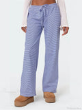 Striped Tie-Up Elastic Waist Loose Casual Pant