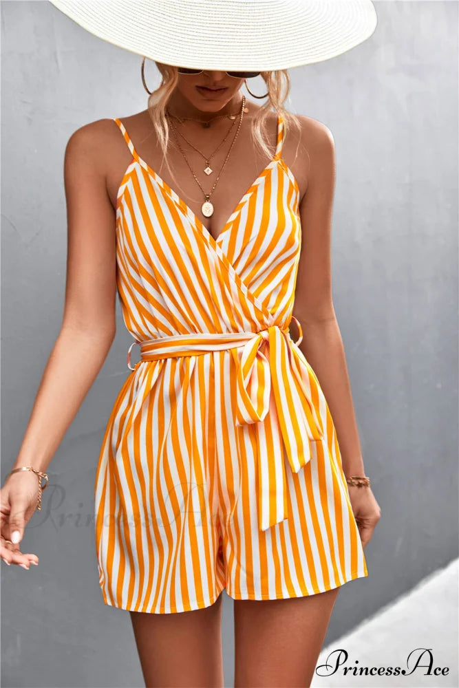 Striped V Neck Cami Rompers