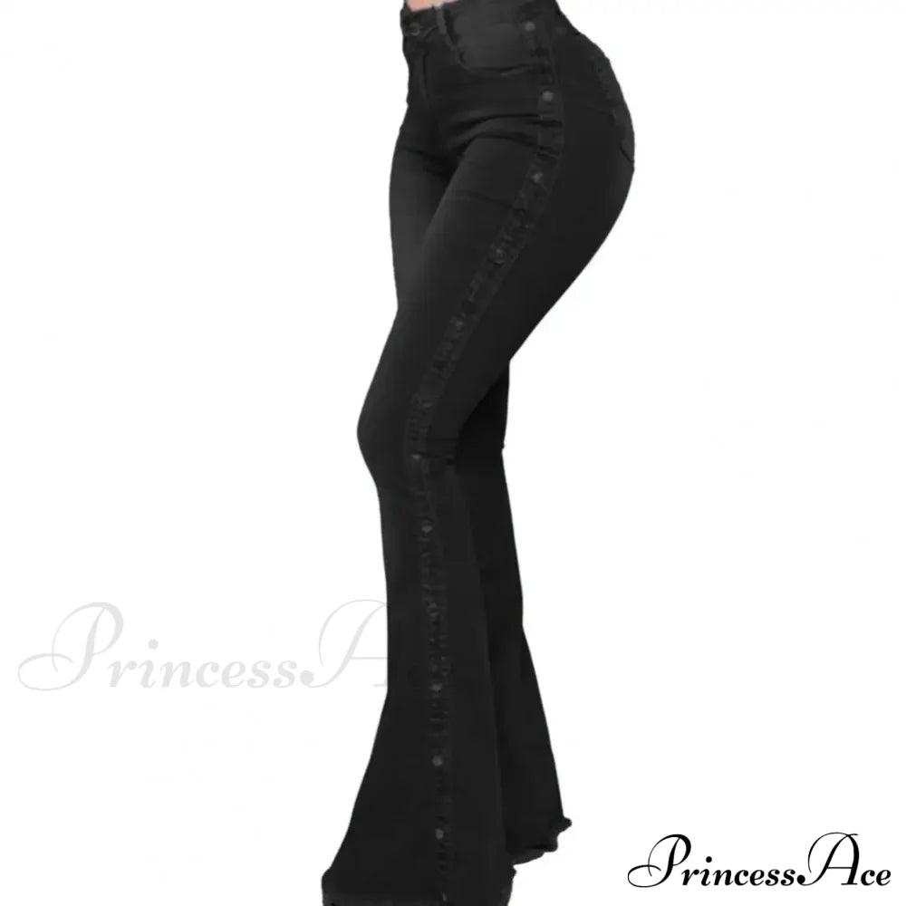 Stylish Flare Control Tummy Skin-Touch Skinny Women Wide Leg Denim Trousers Jeans