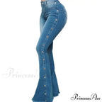 Stylish Flare Control Tummy Skin-Touch Skinny Women Wide Leg Denim Trousers Jeans
