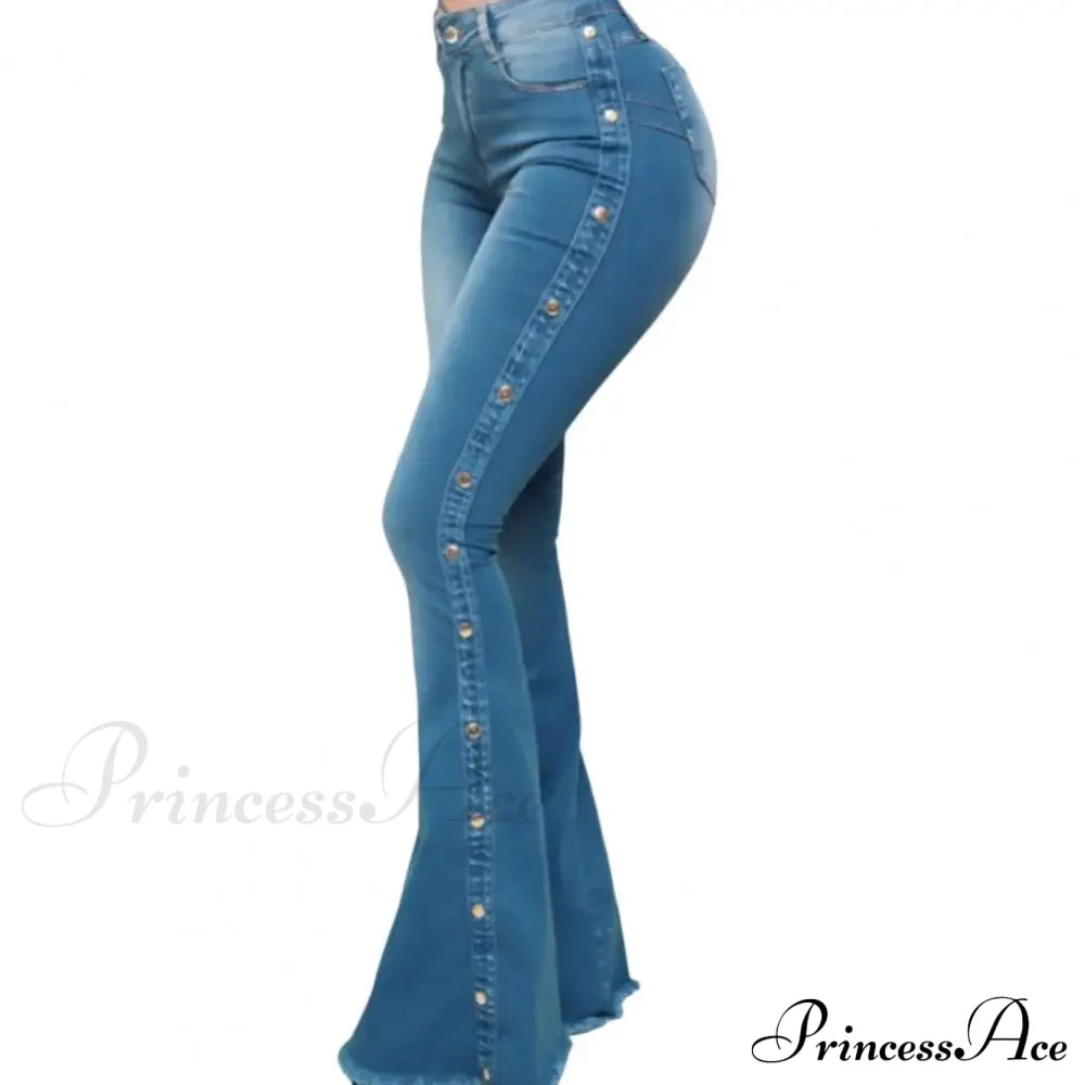 Stylish Flare Control Tummy Skin-Touch Skinny Women Wide Leg Denim Trousers Jeans
