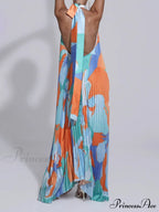 Stylish Pleated Halterneck Charming Strappy Backless Midi Dress