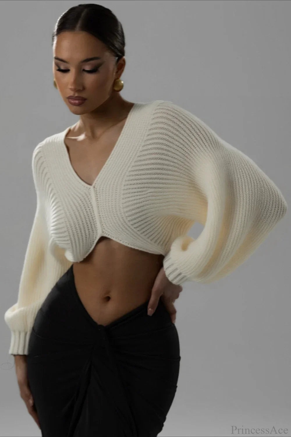 Stylish V-Neck Cropped Sweater