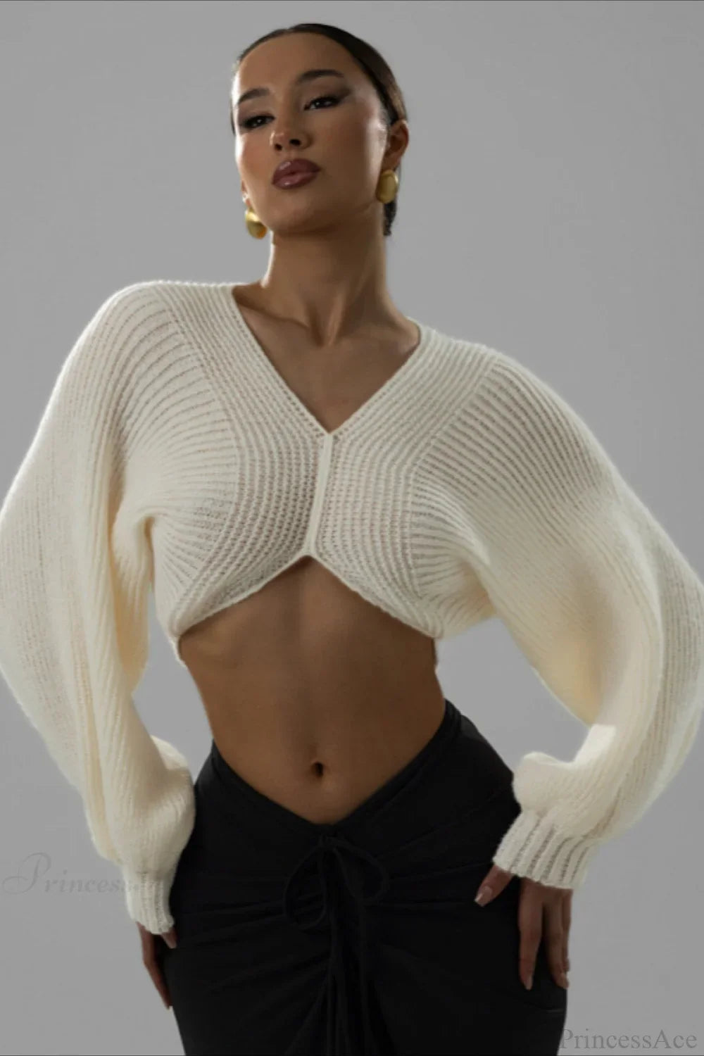 Stylish V-Neck Cropped Sweater