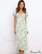 Summer Beach Sweet Dress With Puff Sleeves And Ruffles