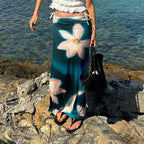Summer Blue Print High Waist Maxi Skirt Club