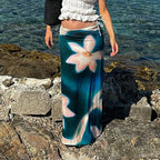 Summer Blue Print High Waist Maxi Skirt Club