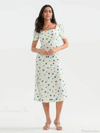 Summer Floral Midi Puff Sleeve A-Line Dress