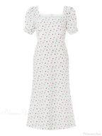 Summer Floral Midi Puff Sleeve A-Line Dress