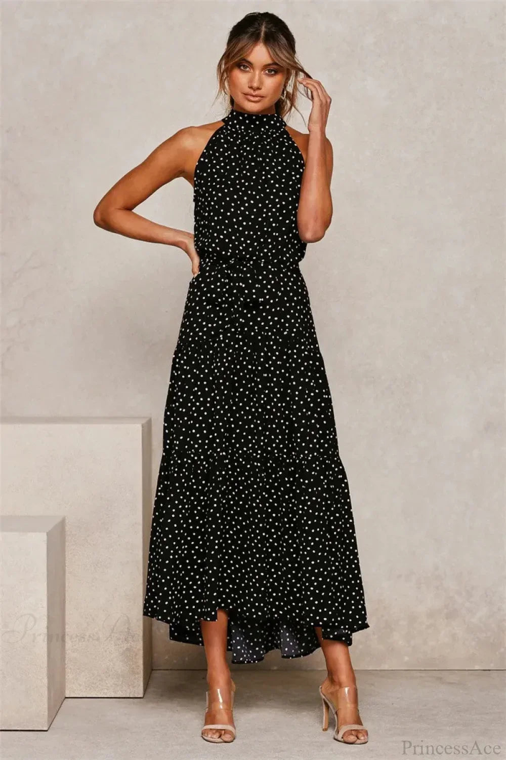 Summer Floral Print Halter Neck Beach Dress