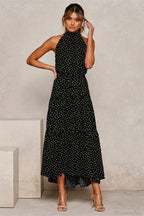 Summer Floral Print Halter Neck Beach Dress