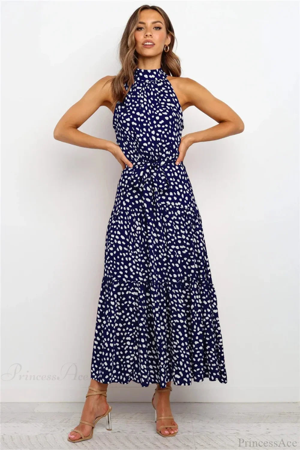 Summer Floral Print Halter Neck Beach Dress
