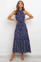 Summer Floral Print Halter Neck Beach Dress