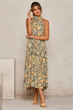 Summer Floral Print Halter Neck Beach Dress