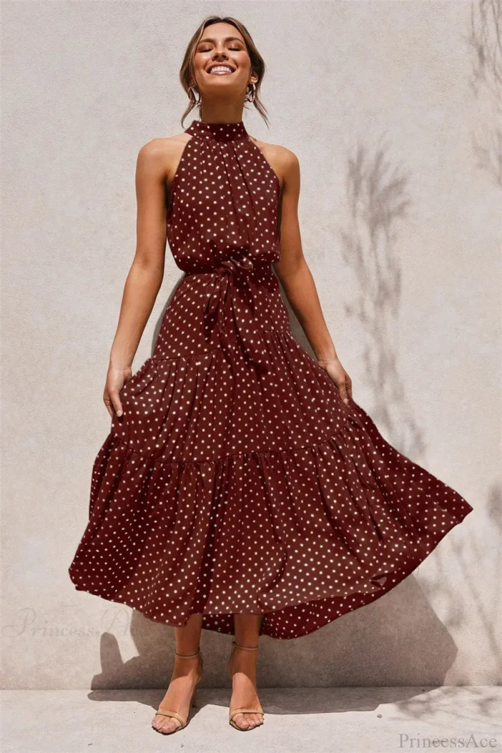 Summer Floral Print Halter Neck Beach Dress
