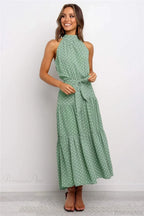 Summer Floral Print Halter Neck Beach Dress