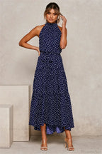 Summer Floral Print Halter Neck Beach Dress