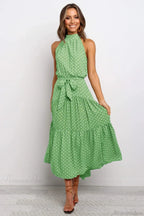 Summer Floral Print Halter Neck Beach Dress