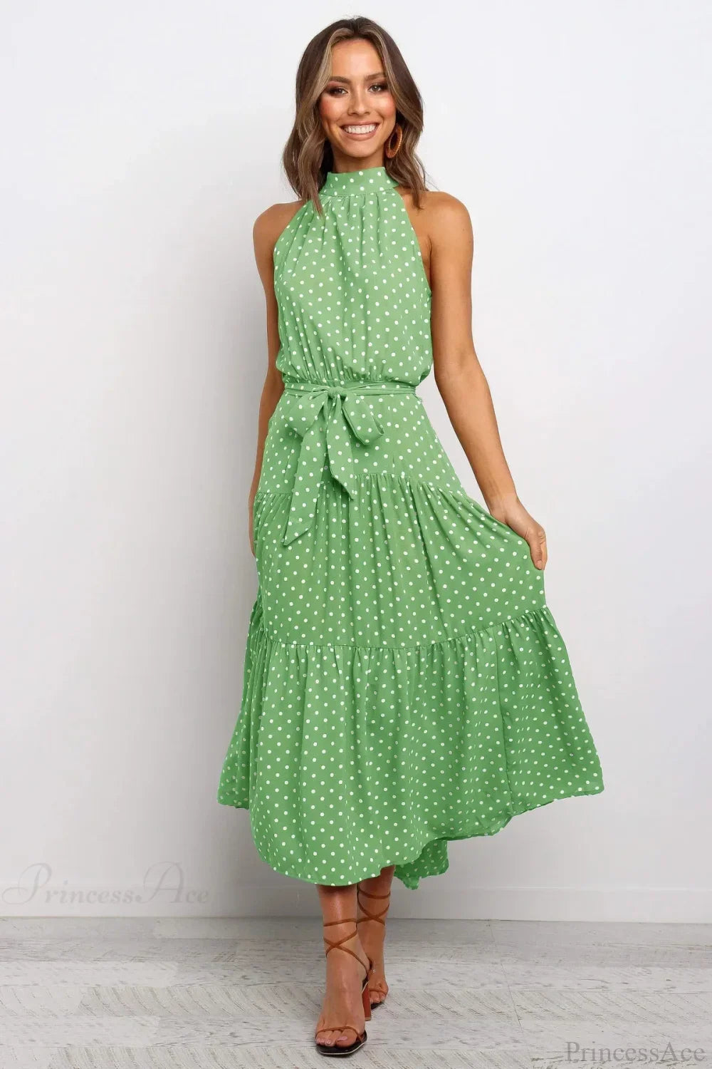 Summer Floral Print Halter Neck Beach Dress