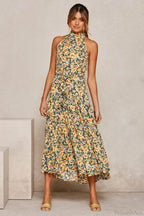 Summer Floral Print Halter Neck Beach Dress