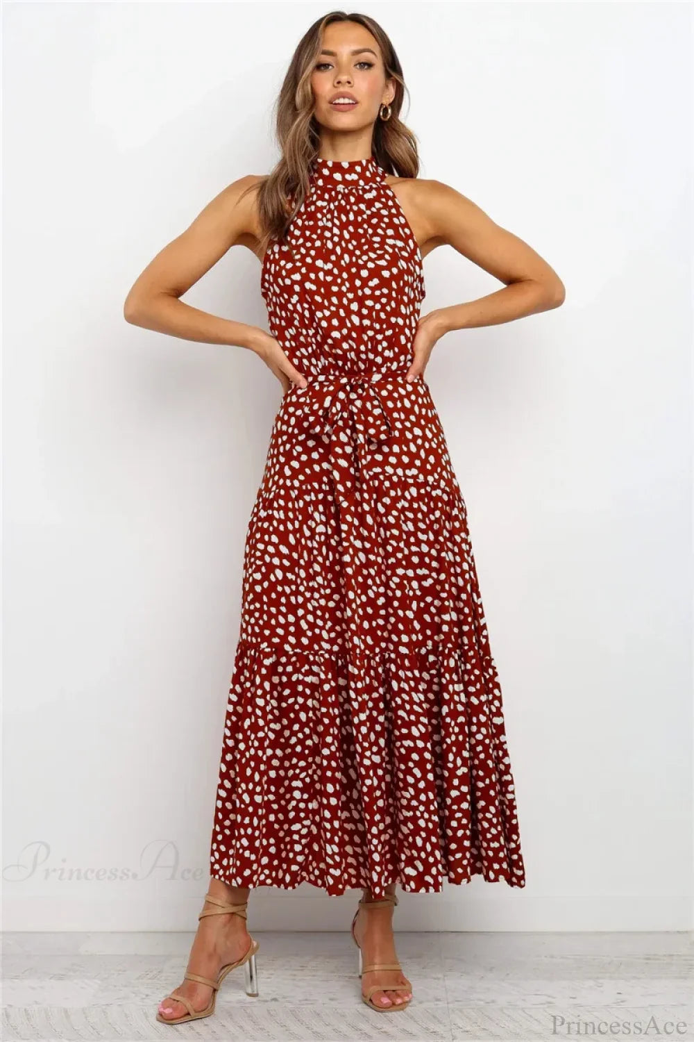 Summer Floral Print Halter Neck Beach Dress