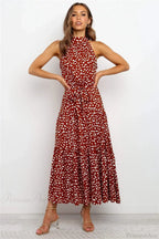 Summer Floral Print Halter Neck Beach Dress