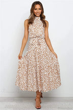 Summer Floral Print Halter Neck Beach Dress