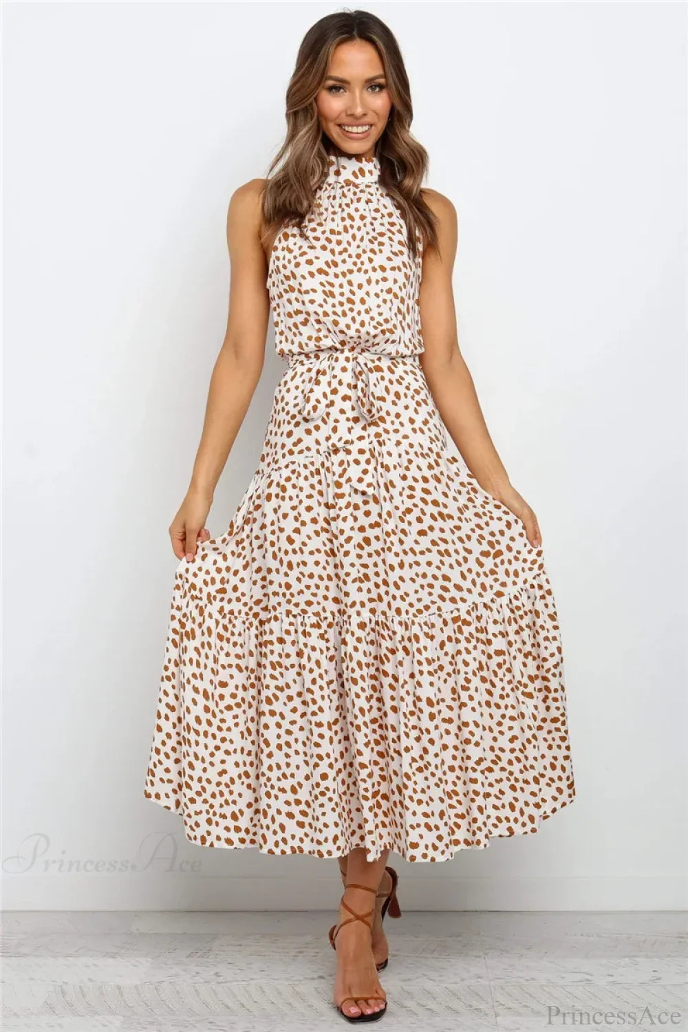 Summer Floral Print Halter Neck Beach Dress