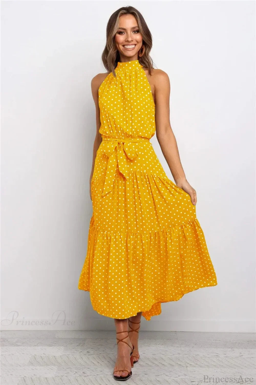 Summer Floral Print Halter Neck Beach Dress