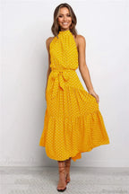 Summer Floral Print Halter Neck Beach Dress