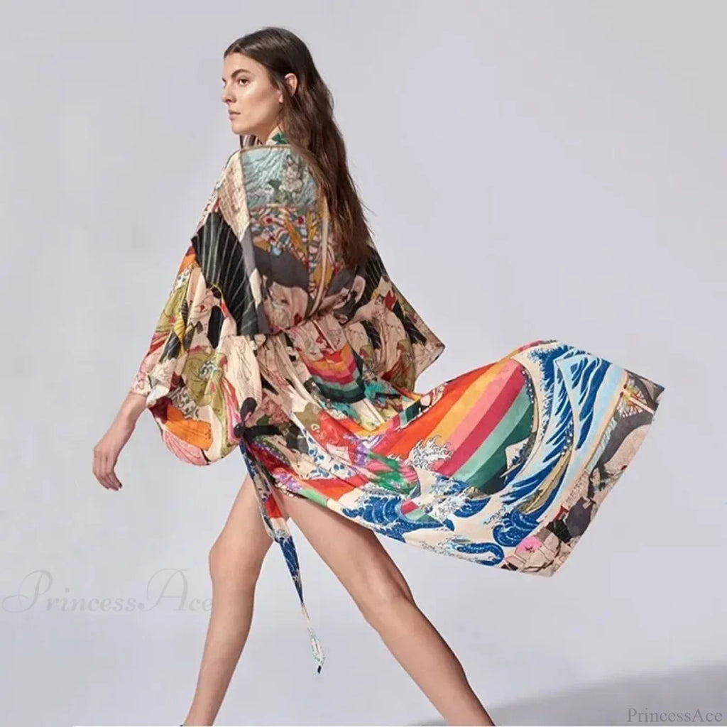 Summer Kimono Bikini Cover Up Boho Beach Floral Print