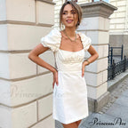 Summer Lace Linen Backless White Dress