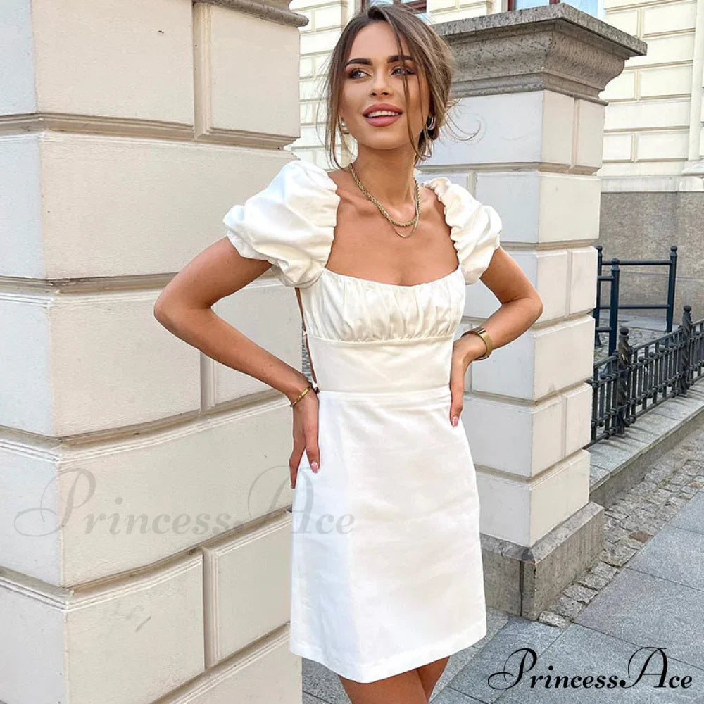 Summer Lace Linen Backless White Dress