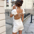 Summer Lace Linen Backless White Dress