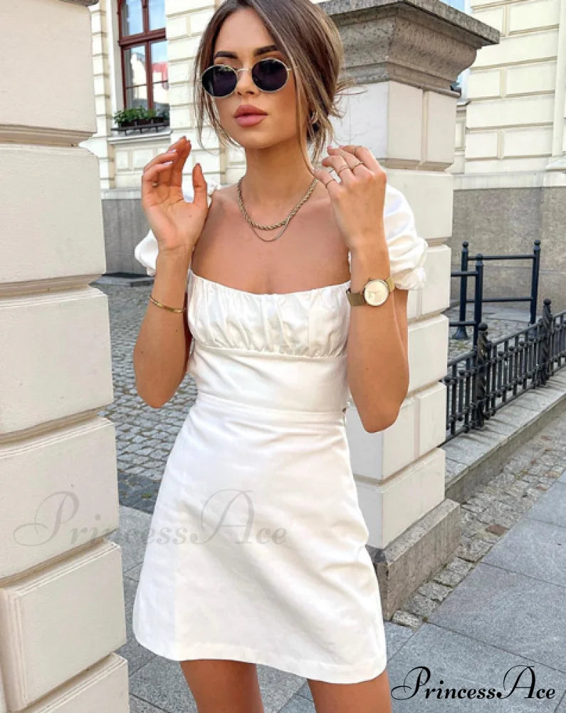 Summer Lace Linen Backless White Dress