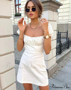 Summer Lace Linen Backless White Dress