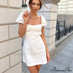 Summer Lace Linen Backless White Dress