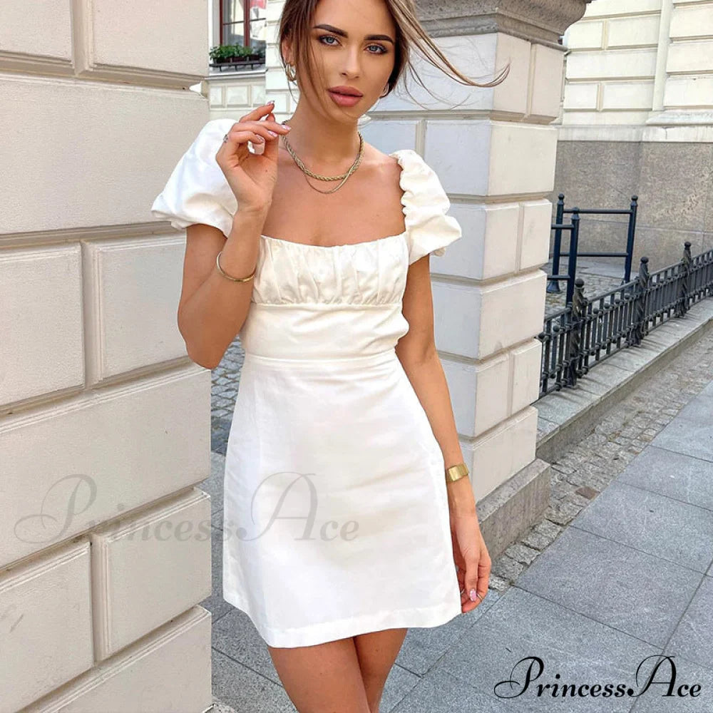Summer Lace Linen Backless White Dress