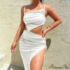 Summer Long Streetwear Bodycon Hollow Out Split Elegant Evening Y2K Clothes Top Cut Dress