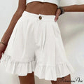 Summer Loose Fitting Wide Leg A Line Ruffle Trim Cotton Linen Texture Soft Wear Short