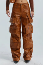 Summer Loose Pu Leather Cargo Pants