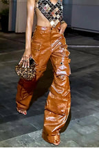 Summer Loose Pu Leather Cargo Pants