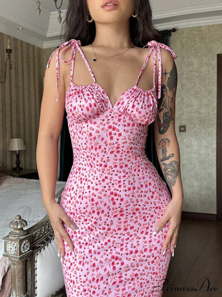 Summer Off Shoulder Lace Up Deep V Neck Es Holiday Casual Long Woman Floral Dress