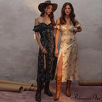 Summer Off Shoulder Puff Sleeve Lace Up Side Split Aesthetic Floral Dress