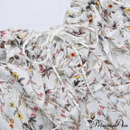 Summer Off Shoulder Puff Sleeve Lace Up Side Split Aesthetic Floral Dress