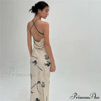 Summer Print Long Halter Backless Satin Split Es Women Vestidos Floral Dress