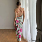 Summer Print Long Halter Backless Satin Split Es Women Vestidos Floral Dress