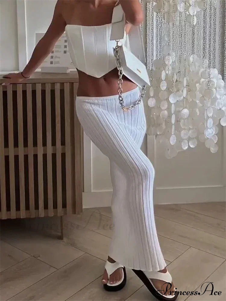 Summer Holiday Beach Dropped Waist See-Through White Trendy Maxi Skirt