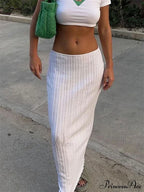 Summer Holiday Beach Dropped Waist See-Through White Trendy Maxi Skirt
