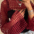 Summer Long Sleeve Smock Knitted Crop Top